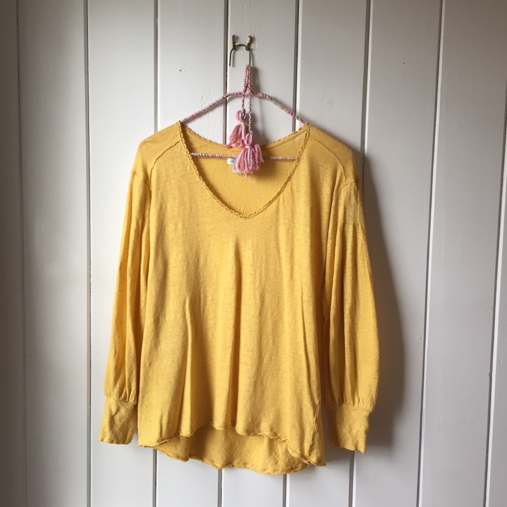 Sundance Mustard Yellow 100% Linen Blouse Shirt M